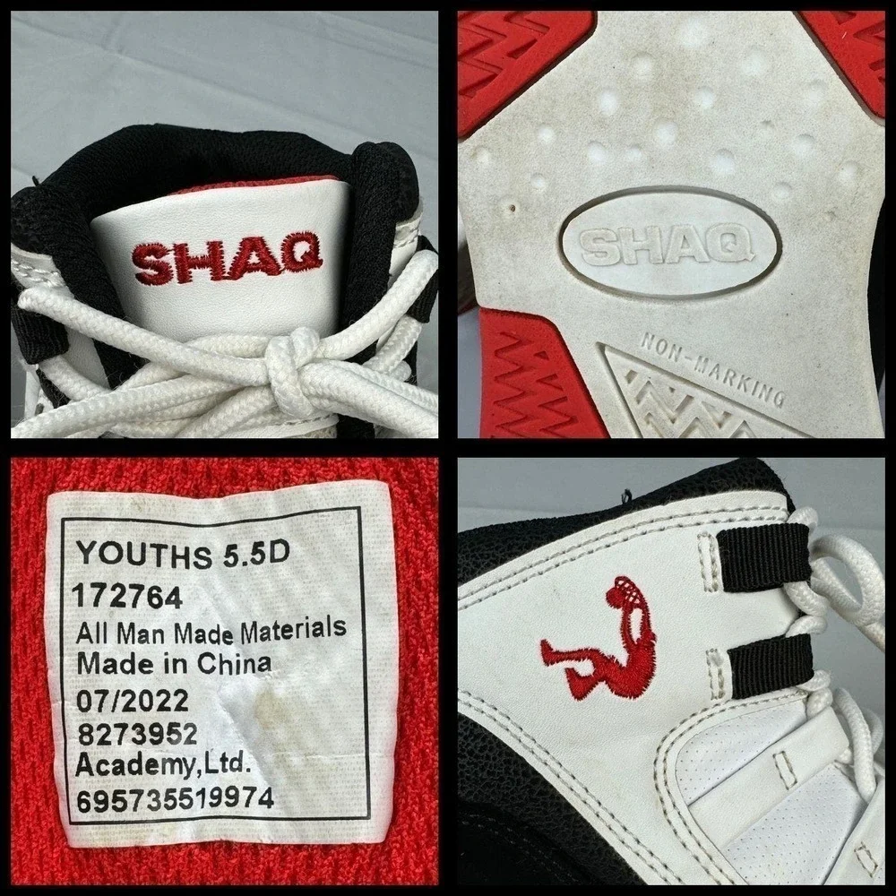 Shaq Basketball Retro Athletic Sneakers Shoes‎ Red Black White Size Youths 5.5 D